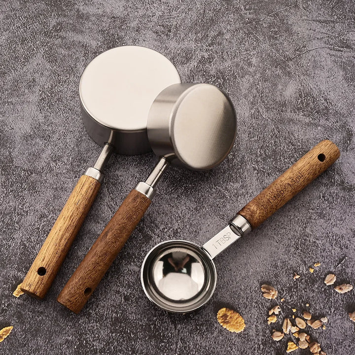 Wood and Steel Measuring Spoon Set