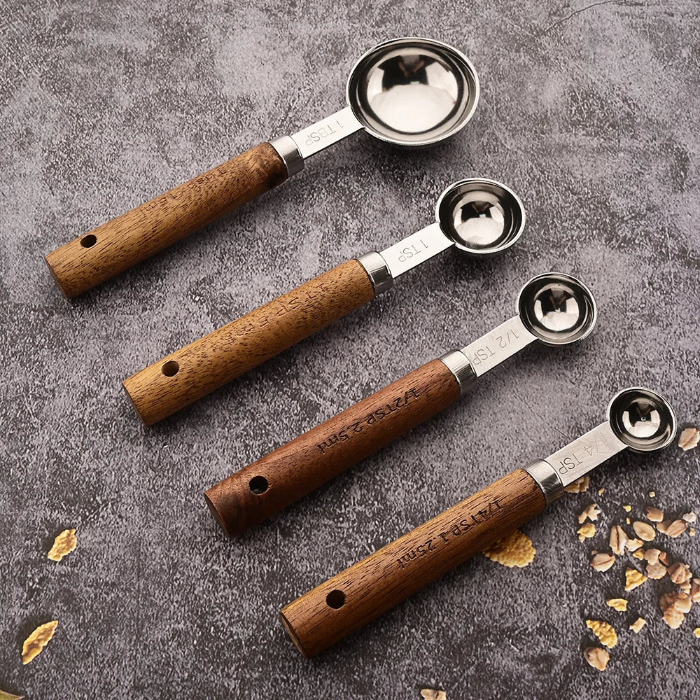 Wood and Steel Measuring Spoon Set