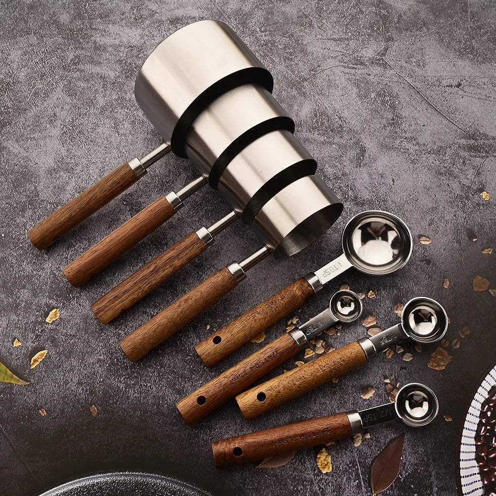 Wood and Steel Measuring Spoon Set